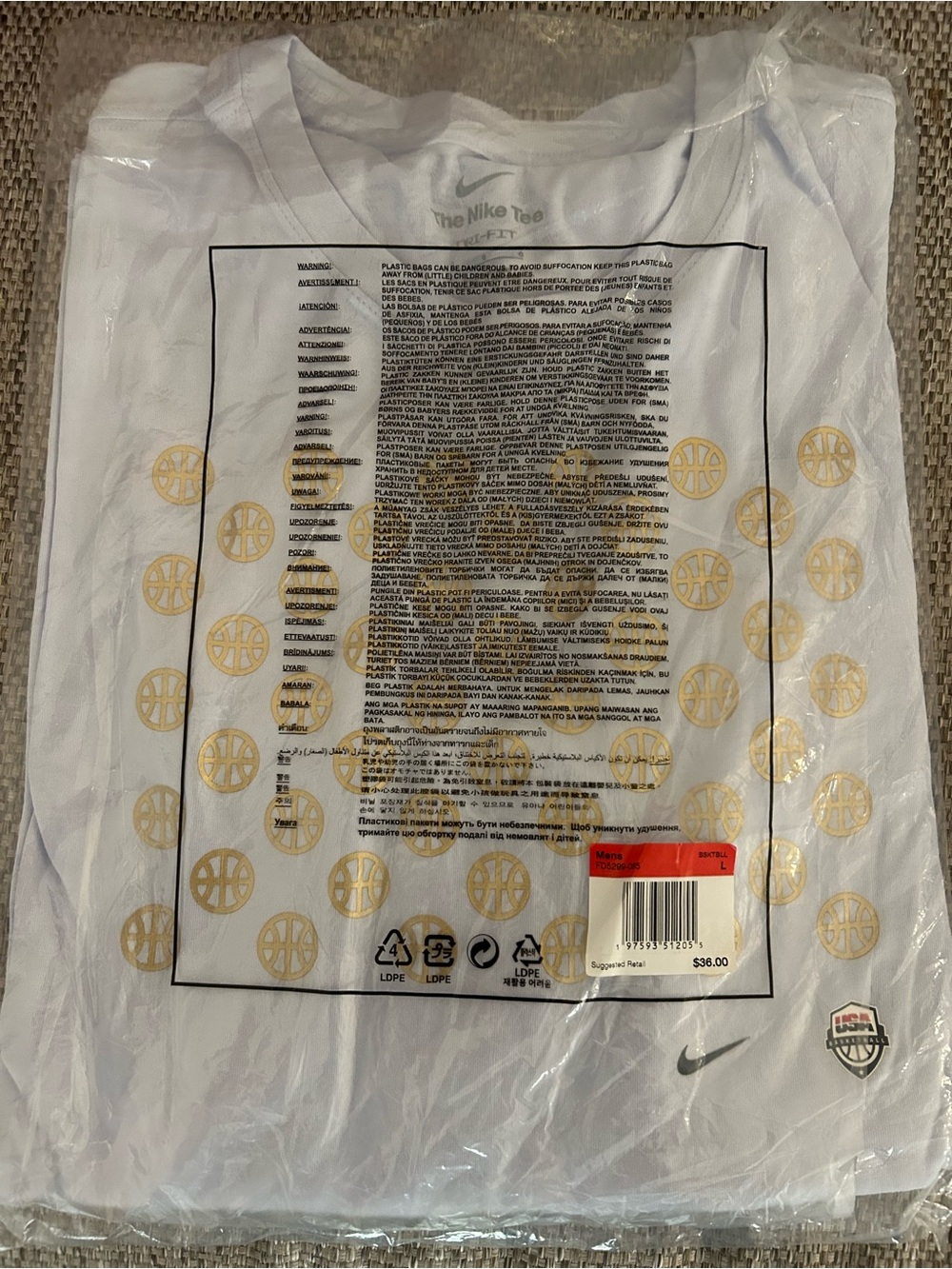 Nike White USA Basketball Tee with Gold Circle Print